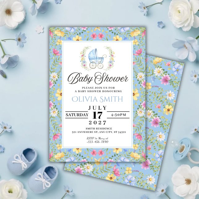 Elegant Blue Floral boy Baby Shower Invitation (Creator Uploaded)