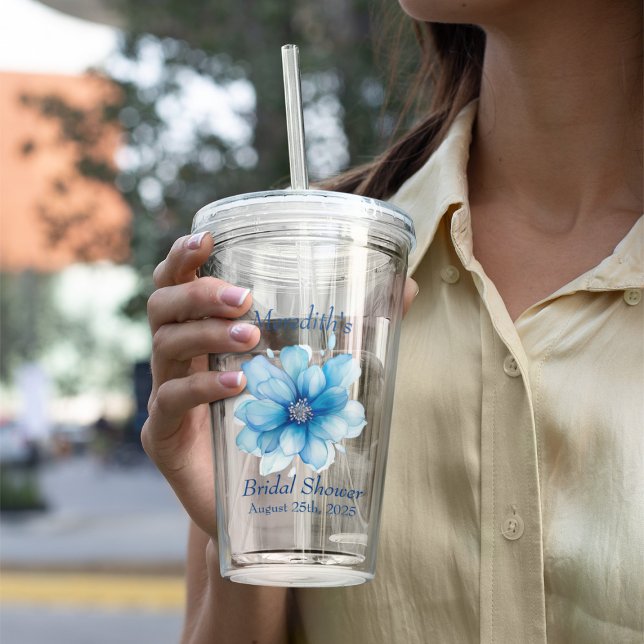 Elegant Blue Floral Bridal Shower Acrylic Tumbler (Creator Uploaded)