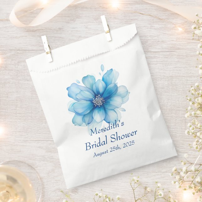 Elegant Blue Floral Bridal Shower Favour Bags (Clipped)
