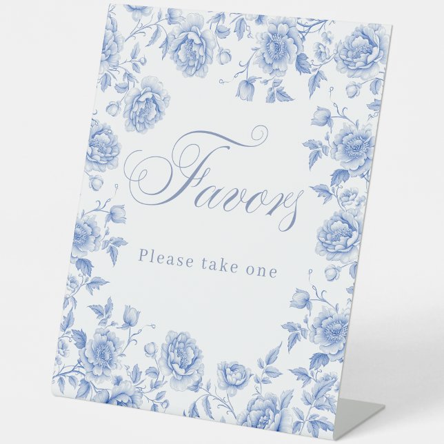 Elegant Blue Floral Bridal Shower Favours  Pedestal Sign (Creator Uploaded)
