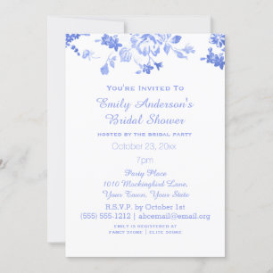 Elegant Blue Floral Bridal Shower Hosted Invitation