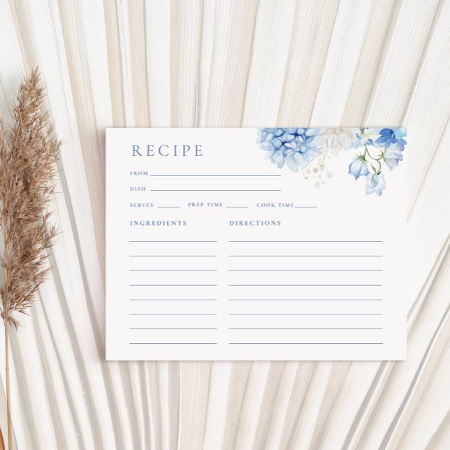 Elegant Blue Floral Bridal Shower Recipe Card (Creator Uploaded)