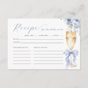 Elegant Blue Floral Bridal Shower Recipe Card