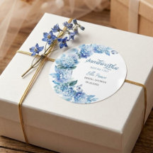 Elegant Blue Floral Bridal Shower Round Sticker