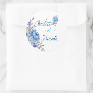 Elegant Blue Floral Bridal Shower Sticker