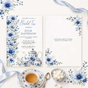Elegant Blue Floral Bridal Shower Tea Invitation