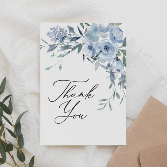 Elegant Blue Floral Bridal Shower Thank You Card (Creator Uploaded)