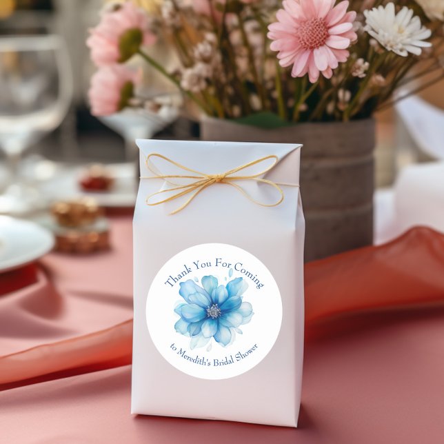 Elegant Blue Floral Bridal Shower Thank You Classic Round Sticker (Creator Uploaded)