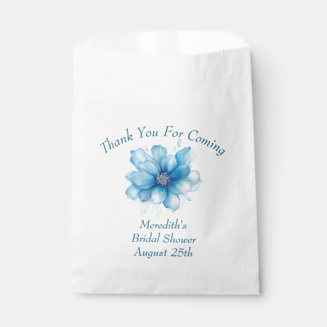 Elegant Blue Floral Bridal Shower Thank You Favour Bags (Front)