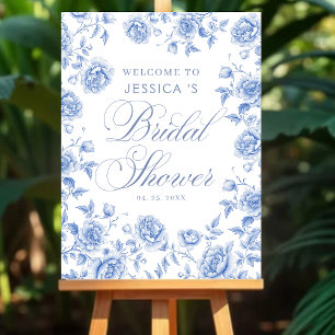 Elegant Blue Floral Bridal Shower Welcome Poster