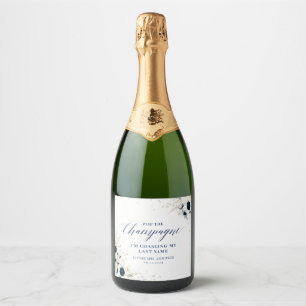 Elegant Blue Floral Bridal Sparkling Wine Label