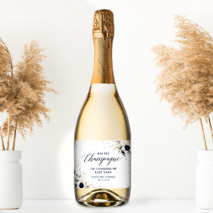 Elegant Blue Floral Bridal Sparkling Wine Label