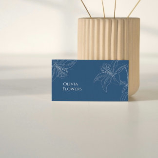Elegant Blue Floral Business Card | Minimalist