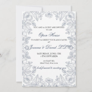 Elegant Blue Floral Business Corporate Party Invitation