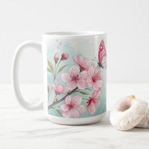 Elegant Blue Floral & Butterfly Custom Coffee Mug