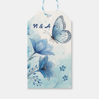 Elegant Blue Floral & Butterfly Custom Gift Tag