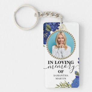 Elegant Blue Floral Celebration of life Gift Key Ring