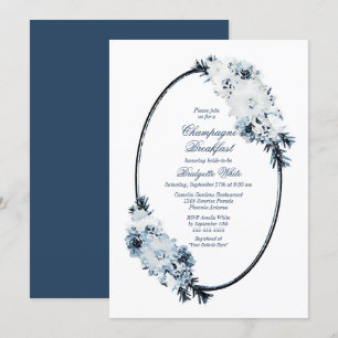 Elegant Blue Floral Champagne Breakfast Invitation