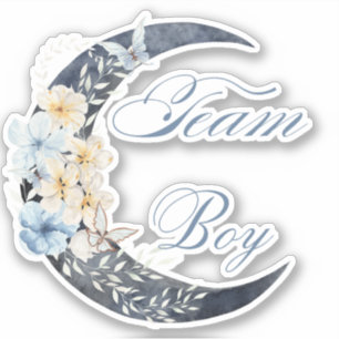 elegant blue floral chic moon team boy baby shower