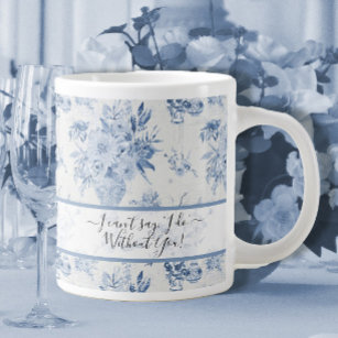 Elegant Blue Floral Classic Bridesmaid Proposal  Large Coffee Mug