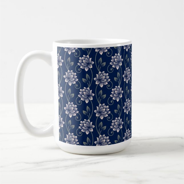 Elegant Blue Floral Coffee Mug (Left)