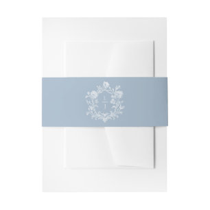 Elegant Blue Floral Crest Monogram Wedding Invite Invitation Belly Band