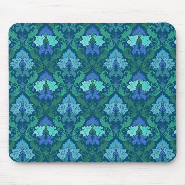 Elegant Blue Floral Damask Mouse Mat (Front)