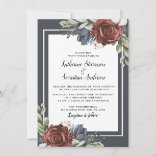 Elegant Blue Floral Dark Moody Bridal Shower Flyer Invitation