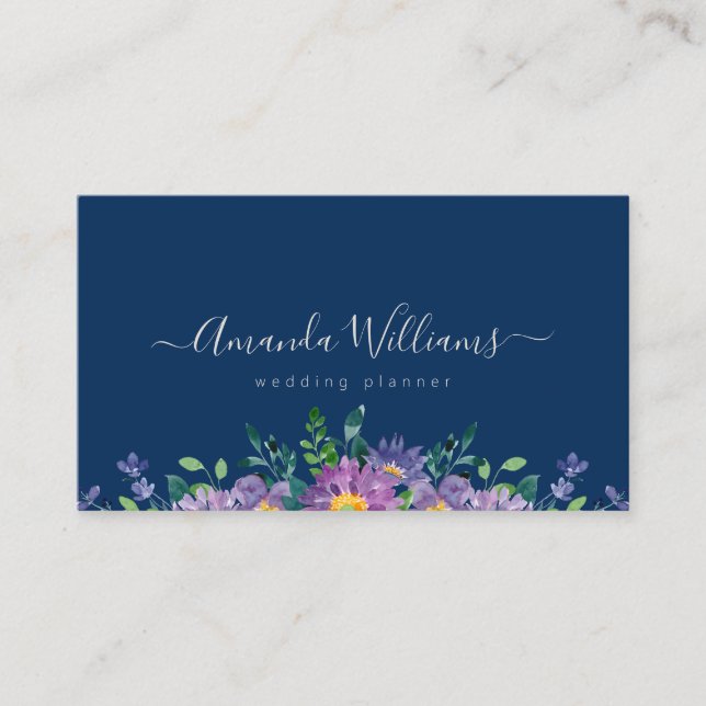 Elegant Blue Floral Design Business Card (Front)