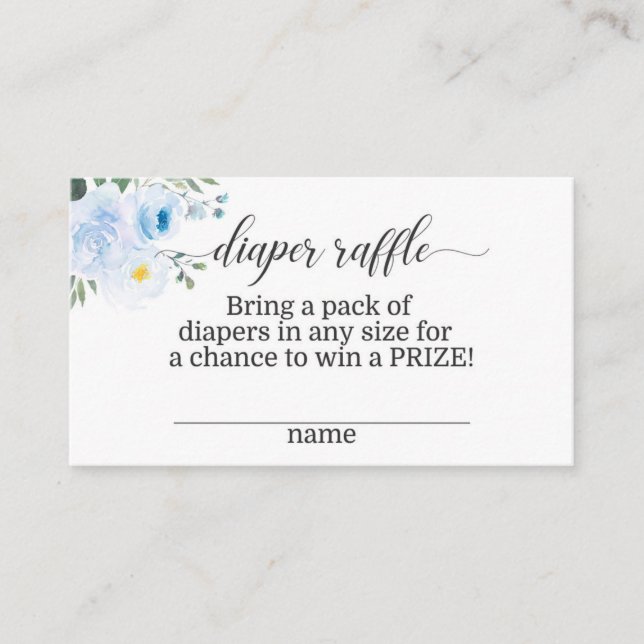 Elegant Blue Floral Diaper Raffle Card (Front)