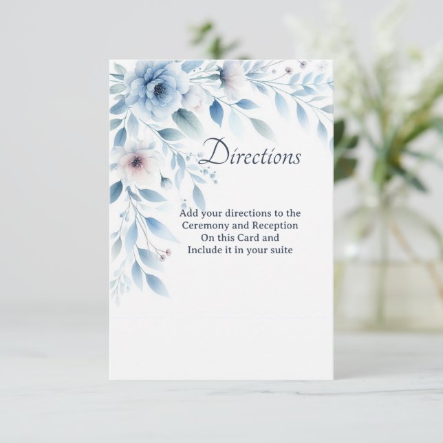 Elegant Blue Floral Directions Enclosure Card (Standing Front)