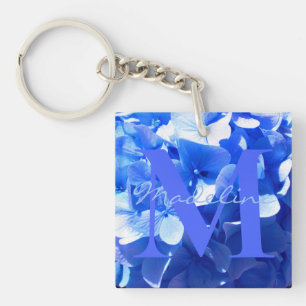 Elegant blue floral elegant blue hydrangeas  key ring