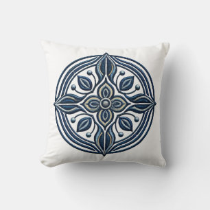 Elegant Blue Floral Embroidery Design Cushion