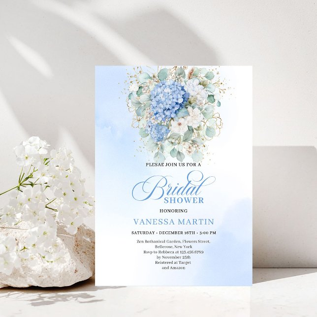 Elegant Blue Floral Eucalyptus Bridal Shower Invit Invitation (Elegant Blue Floral Eucalyptus Bridal Shower Invitation)