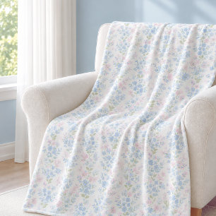 Elegant Blue Floral Fleece Blanket