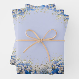 Elegant Blue Floral Floral Photo Retirement Party Wrapping Paper Sheet