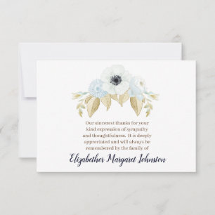 Elegant Blue Floral Funeral Thank You Bereavement Card