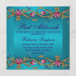 Elegant Blue Floral Gem Bat Mitzvah Invite<br><div class="desc">This Elegant customisable Birthday Invitation features gold and pink flower on a blue background. Customise it by adding your details in the colour and font of your choice!</div>