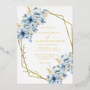 Elegant Blue Floral Geometric Frame Bloom Wedding 