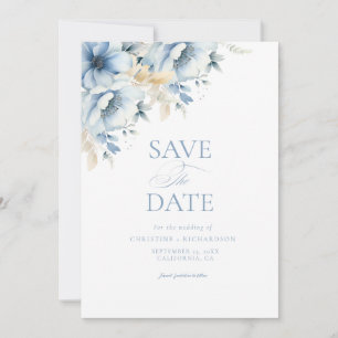 Elegant Blue Floral Geometric Frame Bloom Wedding Save The Date