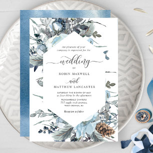 Elegant Blue Floral Geometrical Wedding Invitation
