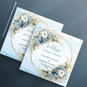 Elegant Blue Floral Gold Wedding Sign In Book