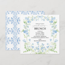 Elegant blue floral graduation brunch Invitation