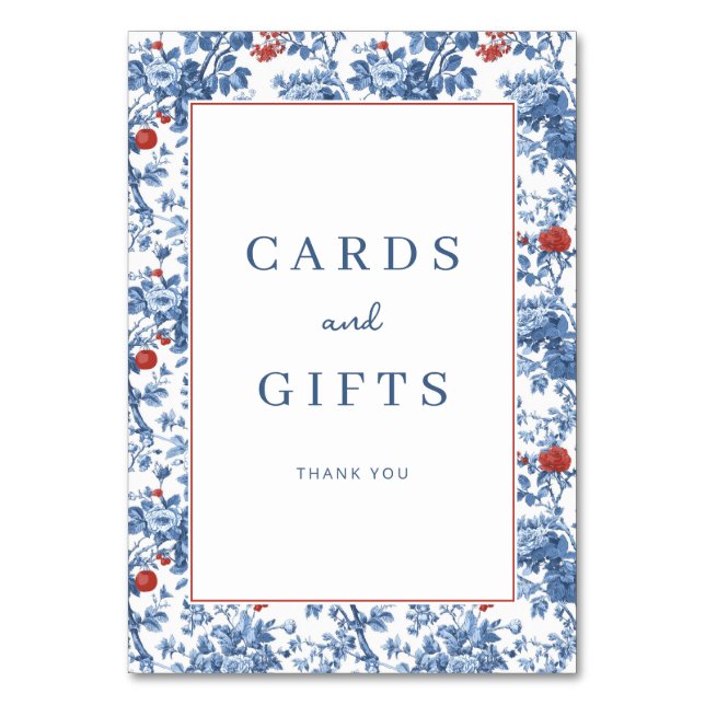 Elegant Blue Floral Gratitude Border Table Number (Front)