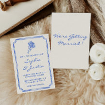 Elegant Blue Floral Handwritten Script Wedding