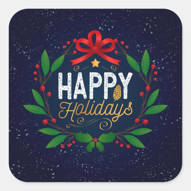 Elegant Blue Floral Happy Holidays | Sticker (Front)