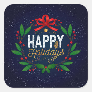 Elegant Blue Floral Happy Holidays Sticker