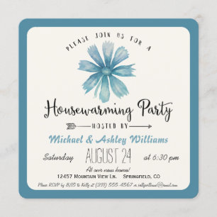 Elegant Blue Floral Housewarming Party Invitation