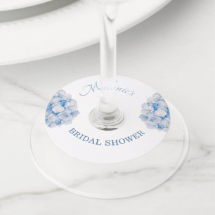 Elegant Blue Floral Hydrangea Bridal Shower Wine Glass Tag