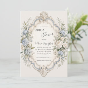 Elegant Blue Floral Hydrangea Vintage Invitation
